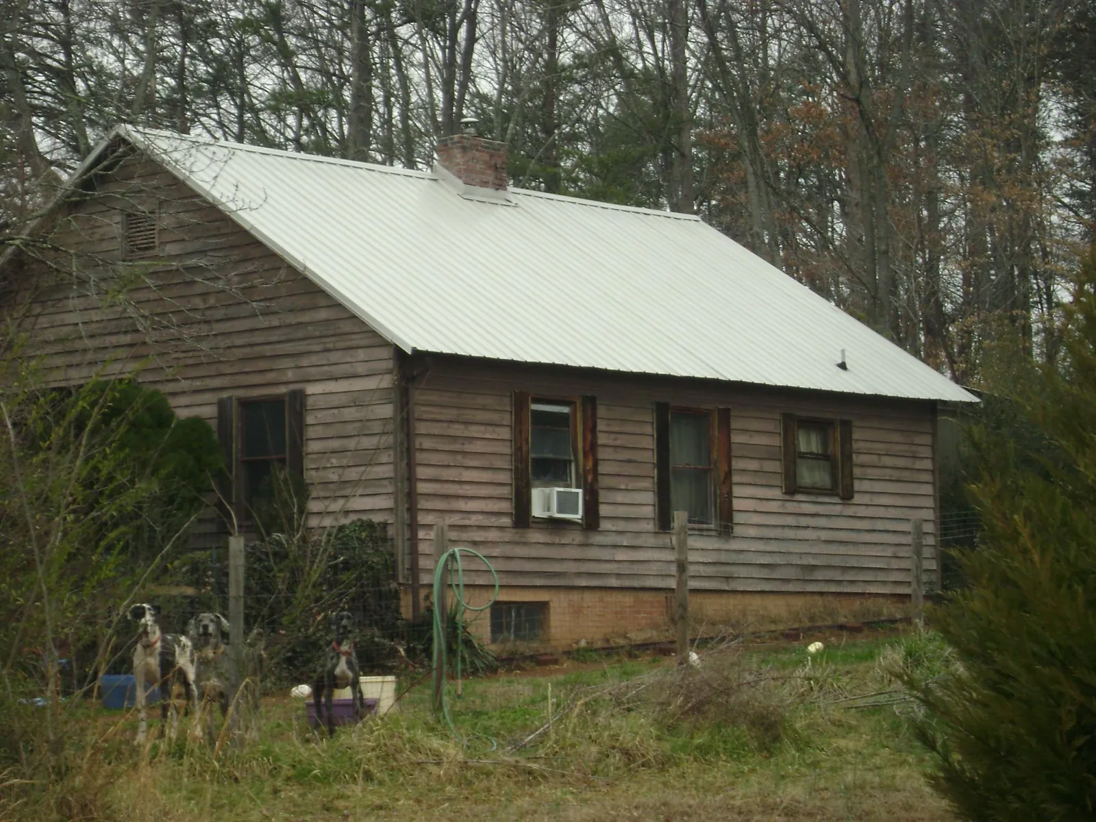 White metal roof on an old wood sided farmhouse, from a Metal Roof Installation job in Castle Creek